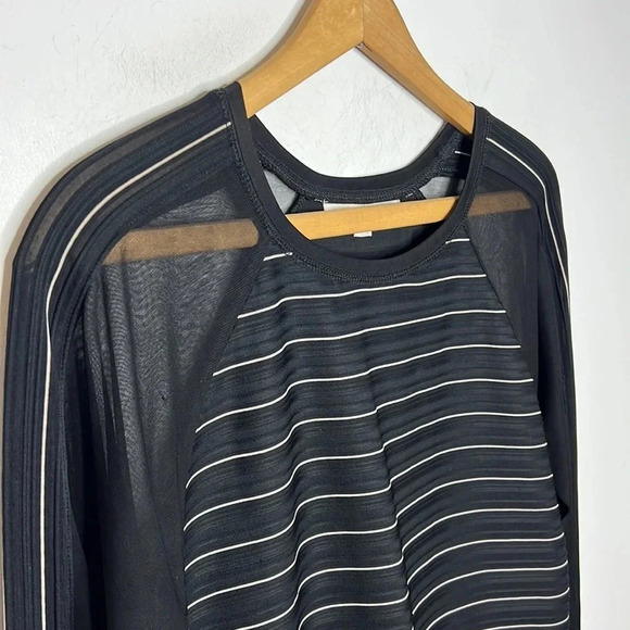 Jonathan Simkhai Black & White Striper Mesh Mixed Media Shirt - Picture 4 of 14